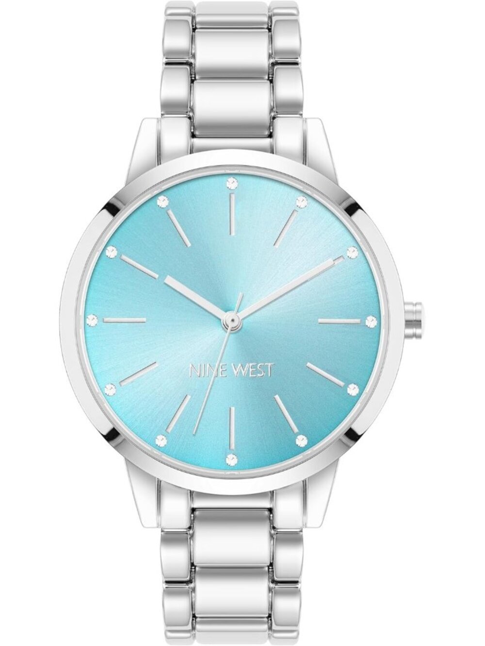 Women's Silver Teal Analog Quartz Crystal Accented Bracelet Round Classic Watch